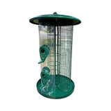 Green bird feeder with clear cylindrical body on a white background 3-in-1 Outdoor Tube Bird Feeder for Small Wild Birds