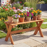 Outdoor Wood Bench Set of 2 - 36 Inch Backless Patio Seating