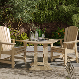 Outdoor 36" Round Dining Table set with table and chairs on a stone patio.