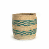 African Iringa woven basket with Turquoise Stripe
