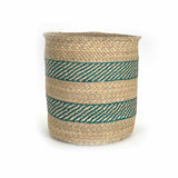 African Iringa woven basket with Turquoise Stripe