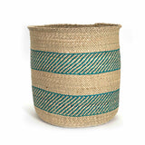 African Iringa woven basket with Turquoise Stripe