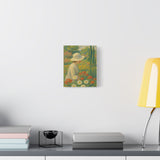 Mary Cassatt Style Impressionist Painting, Woman in White Hat in Flower Garden Wall Art
