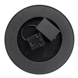 Black circular object with a central component on a white background