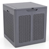 Gray storage box with wicker-textured sides on a white background