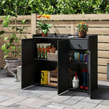 Outdoor PE Wicker Storage Cabinet with 3 Doors and Drawer