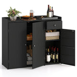 Outdoor PE Wicker Storage Cabinet with 3 Doors and Drawer