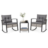 3-Piece Outdoor Rocking Chair Set with Coffee Table - Gray