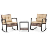 3-Piece Rocking Chair Patio Set with Glass Coffee Table