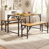 Acacia Wood Outdoor Bench Set of 2, 47.5" Slatted Seat