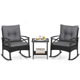Outdoor Rattan Rocking Chair Set with Side Table - 3 Pieces