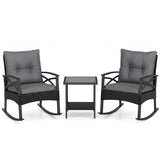 Outdoor Rattan Rocking Chair Set with Side Table - 3 Pieces