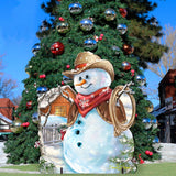 Cowboy Snowman Christmas Outdoor Yard Sign by D. Gelsinger - Christmas Santa Snowman Decor - 8121115F-1541