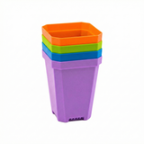 Stack of colorful plastic plant pots on a white background 3.3" Heavy Duty Seed Starting Pots