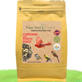 Bag of Flawn Seed Feather Cardinal and Finch Feast bird food on a white background