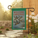 Welcome Christmas Wood Duck Garden Banner, Outdoor Flag, Holiday Yard Art, Duck Theme Garden Sign