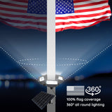 800W Solar Flag Pole Light for 15-40ft flagpole 5 Spotlights，Adjustable Clamps Fits 3-6''Diameter Inground Poles from Dusk to Dawn