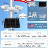 800W Solar Flag Pole Light for 15-40ft flagpole 5 Spotlights，Adjustable Clamps Fits 3-6''Diameter Inground Poles from Dusk to Dawn