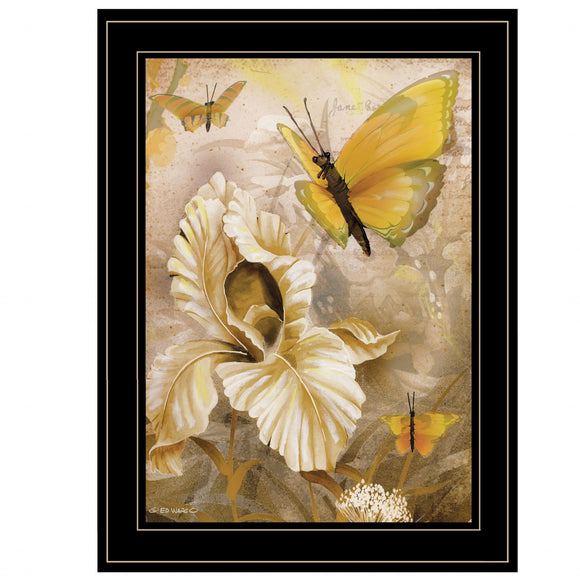 Flowers and Butterflies I 3 Black Framed Print Wall Art - FREE SHIPPING