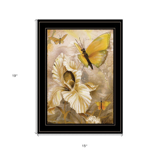 Flowers and Butterflies I 3 Black Framed Print Wall Art - FREE SHIPPING
