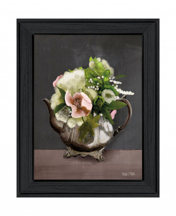 Vintage Floral Tea Pot 1 Black Framed Print Kitchen Wall Art - FREE SHIPPING
