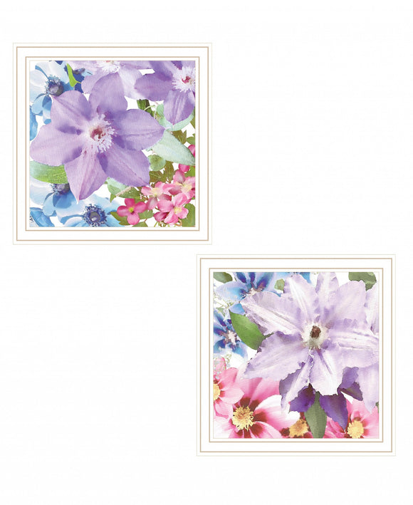 Set Of Two Clematis 1 White Framed Print Wall Art - FREE SHIPPING