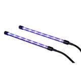 Two LED light bars with a black cable on a white background
