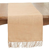 Fennco Styles Rustic Jute Tassel Table Runner 16" W x 72" L - Natural Burlap Table Cover for Dining Room, Banquets, Outdoor Events, Family Gatherings, and Holidays