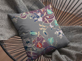 16" Purple Gray Garden Indoor Outdoor Throw Pillow - FREE SHIPPING