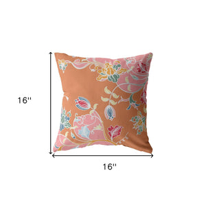 16" Pink Orange Garden Indoor Outdoor Throw Pillow - FREE SHIPPING