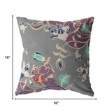 16" Purple Gray Garden Indoor Outdoor Throw Pillow - FREE SHIPPING