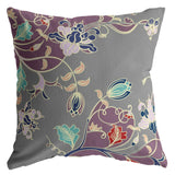 16" Purple Gray Garden Indoor Outdoor Throw Pillow - FREE SHIPPING