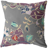 16" Purple Gray Garden Indoor Outdoor Throw Pillow - FREE SHIPPING
