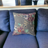 16" Purple Gray Garden Indoor Outdoor Throw Pillow - FREE SHIPPING