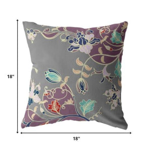 18" Purple Gray Garden Indoor Outdoor Throw Pillow - FREE SHIPPING