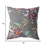 18" Purple Gray Garden Indoor Outdoor Throw Pillow - FREE SHIPPING