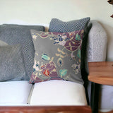 18" Purple Gray Garden Indoor Outdoor Throw Pillow - FREE SHIPPING