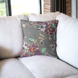 18" Purple Gray Garden Indoor Outdoor Throw Pillow - FREE SHIPPING