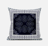16" X 16" Dark Blue And White Blown Seam Geometric Indoor Outdoor Throw Pillow - FREE SHIPPING