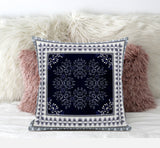 16" X 16" Dark Blue And White Blown Seam Geometric Indoor Outdoor Throw Pillow - FREE SHIPPING