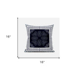 16" X 16" Dark Blue And White Blown Seam Geometric Indoor Outdoor Throw Pillow - FREE SHIPPING
