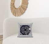 16" X 16" Dark Blue And White Blown Seam Geometric Indoor Outdoor Throw Pillow - FREE SHIPPING