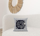 18" X 18" Dark Blue And White Blown Seam Geometric Indoor Outdoor Throw Pillow - FREE SHIPPING