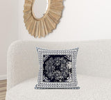 18" X 18" Dark Blue And White Blown Seam Geometric Indoor Outdoor Throw Pillow - FREE SHIPPING
