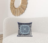16" X 16" Dark Blue And Green Blown Seam Geometric Indoor Outdoor Throw Pillow - FREE SHIPPING