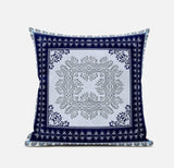 16" X 16" Dark Blue And Gray Blown Seam Geometric Indoor Outdoor Throw Pillow - FREE SHIPPING