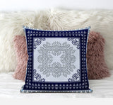 16" X 16" Dark Blue And Gray Blown Seam Geometric Indoor Outdoor Throw Pillow - FREE SHIPPING