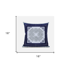 16" X 16" Dark Blue And Gray Blown Seam Geometric Indoor Outdoor Throw Pillow - FREE SHIPPING