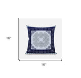 16" X 16" Dark Blue And Gray Blown Seam Geometric Indoor Outdoor Throw Pillow - FREE SHIPPING