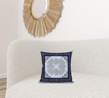 16" X 16" Dark Blue And Gray Blown Seam Geometric Indoor Outdoor Throw Pillow - FREE SHIPPING